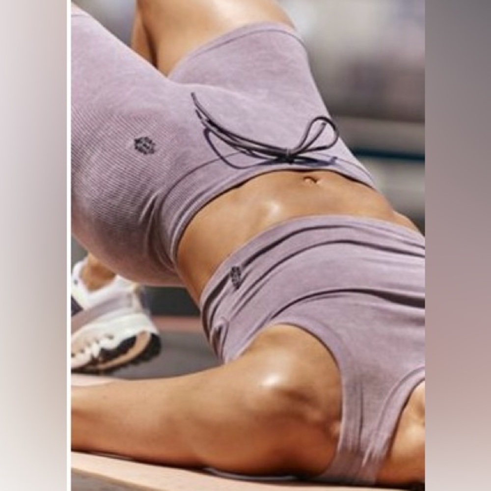 Free people Go to rib shorts and bra set in washed driftwood.